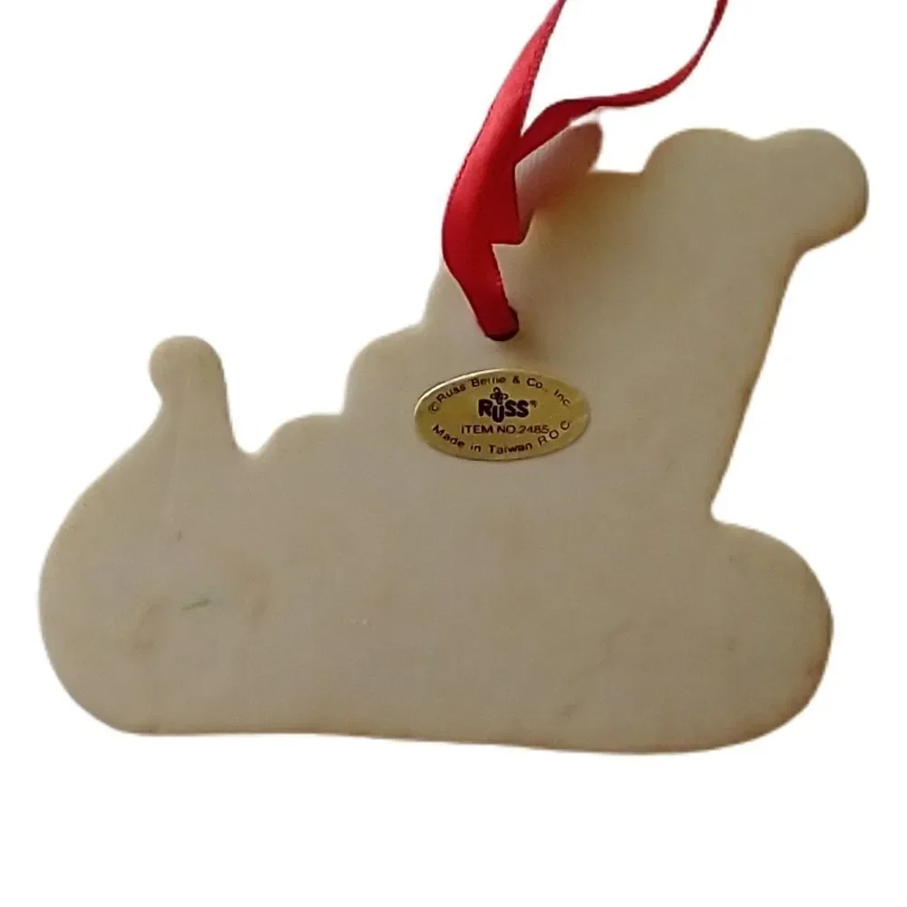 ‎Russ Berrie Sled Ornament Porcelain Christmas Holiday Farmhouse Country Retro